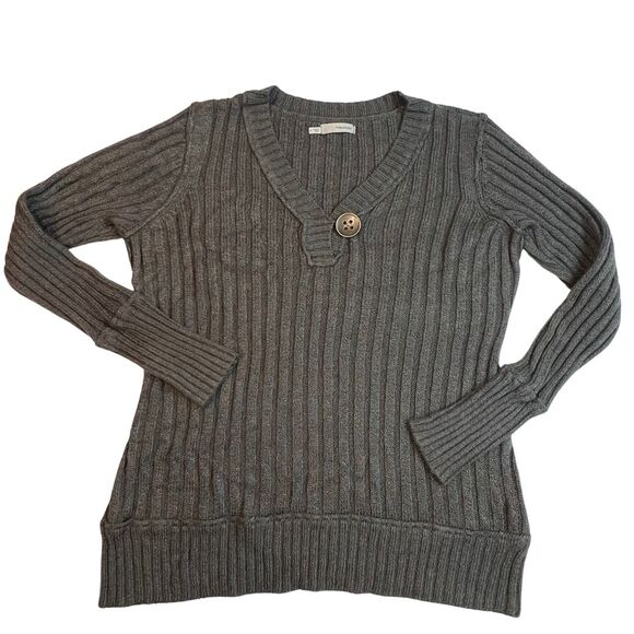 Maurice Sweater Womens 2X Gray Rainbow Rib Knit V Neck Preppy Academia Blouse - Picture 5 of 12